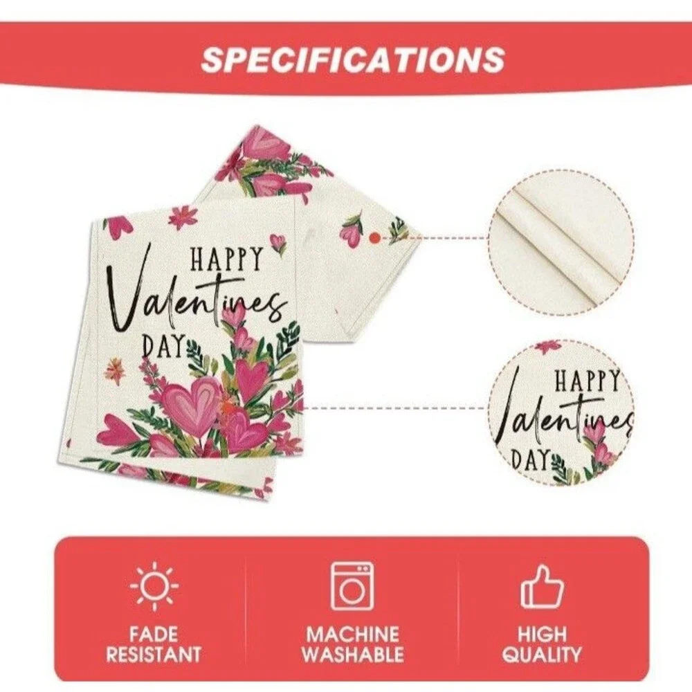Artoid Mode Pink Heart Shaped Flowers 210 GSM Happy Valentine's Table Runner,...